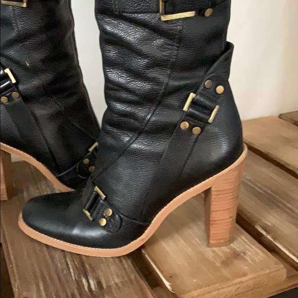 BCBG MaxAzria black leather strappy tall boots - Picture 2 of 11